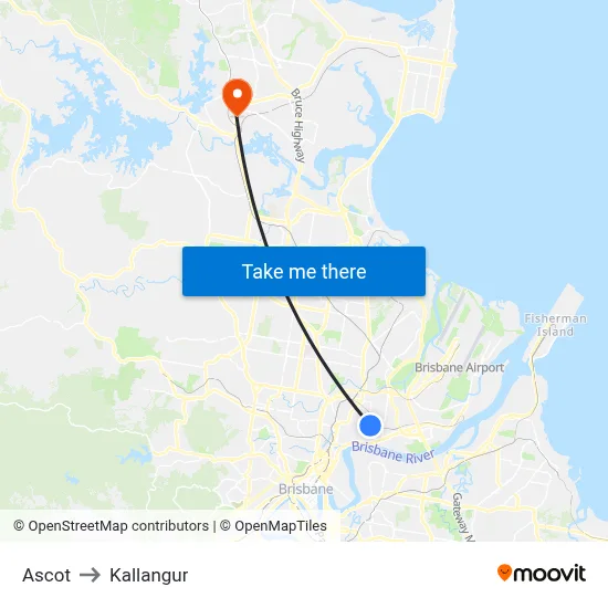 Ascot to Kallangur map