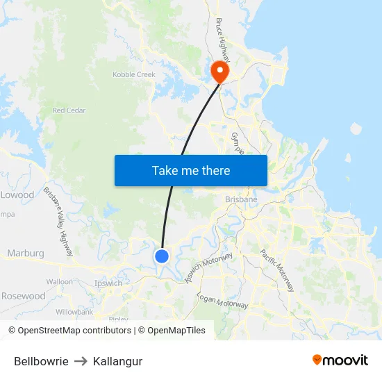 Bellbowrie to Kallangur map