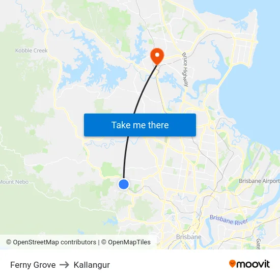 Ferny Grove to Kallangur map