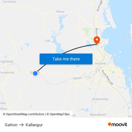 Gatton to Kallangur map