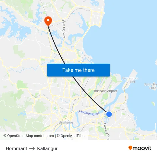 Hemmant to Kallangur map