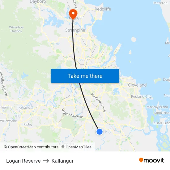 Logan Reserve to Kallangur map