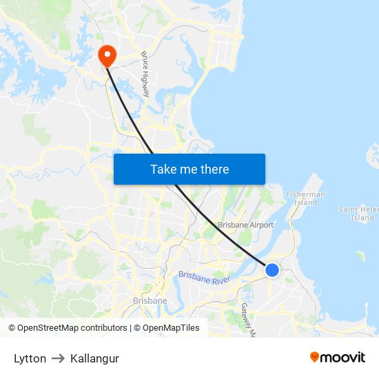 Lytton to Kallangur map