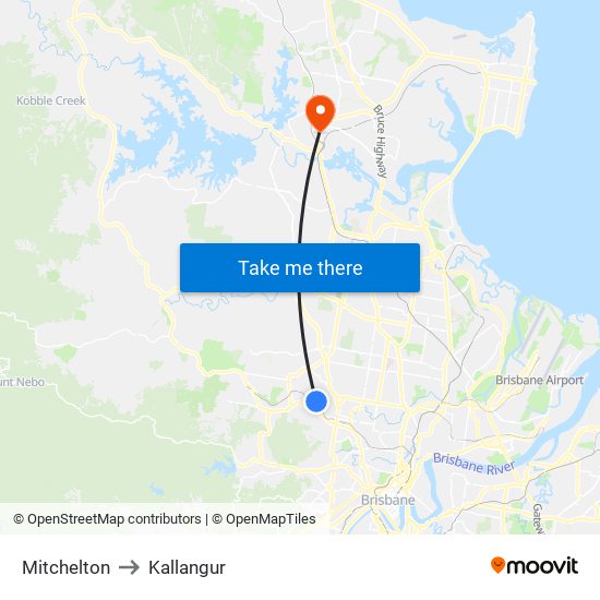 Mitchelton to Kallangur map