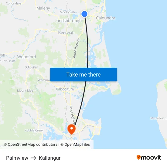 Palmview to Kallangur map