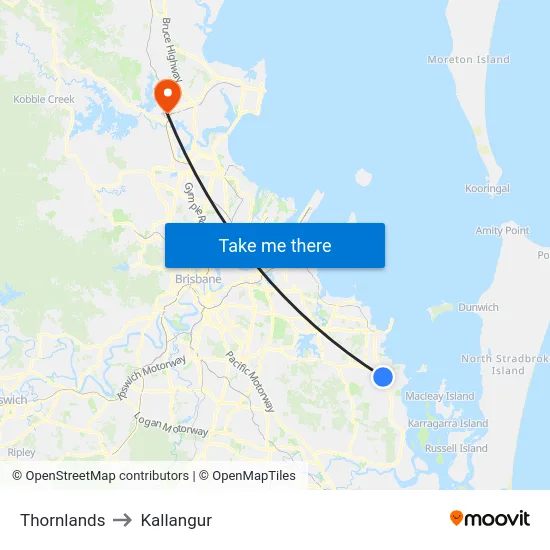 Thornlands to Kallangur map