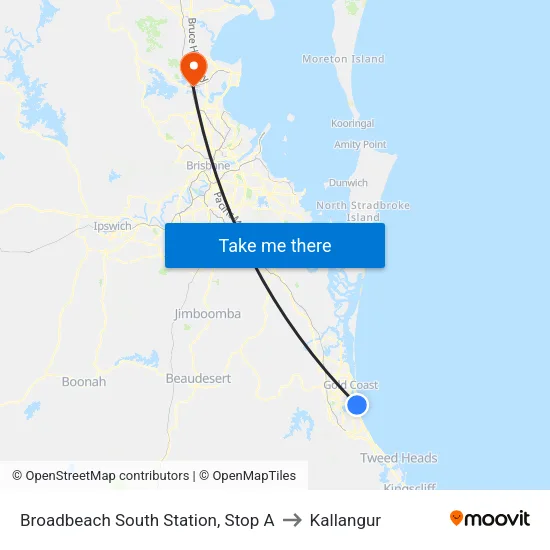Broadbeach South Station, Stop A to Kallangur map