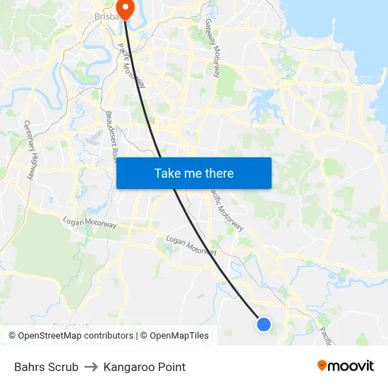 Bahrs Scrub to Kangaroo Point map