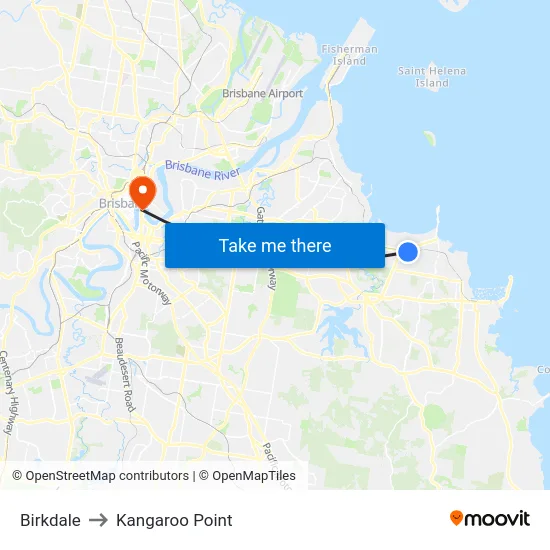 Birkdale to Kangaroo Point map