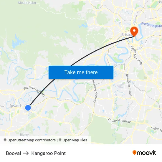 Booval to Kangaroo Point map