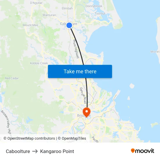 Caboolture to Kangaroo Point map