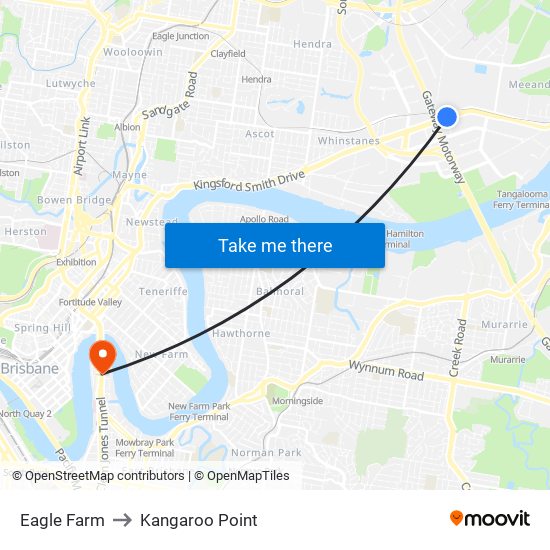 Eagle Farm to Kangaroo Point map