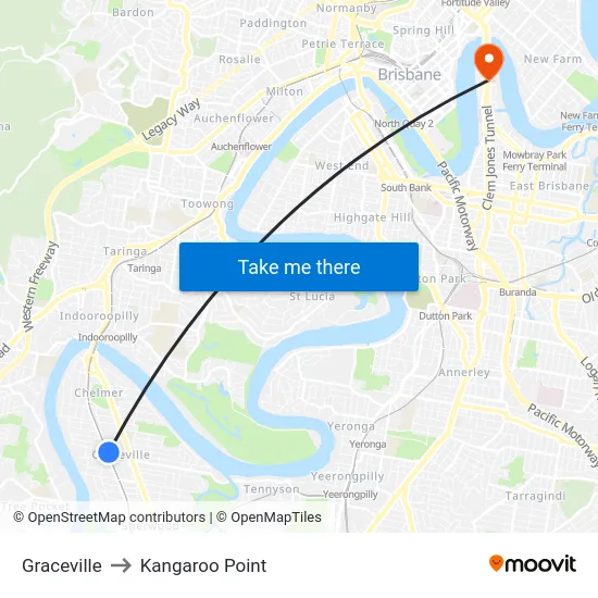 Graceville to Kangaroo Point map