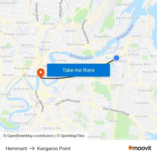 Hemmant to Kangaroo Point map