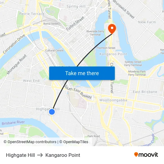 Highgate Hill to Kangaroo Point map