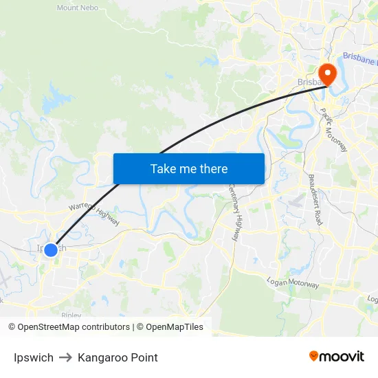 Ipswich to Kangaroo Point map