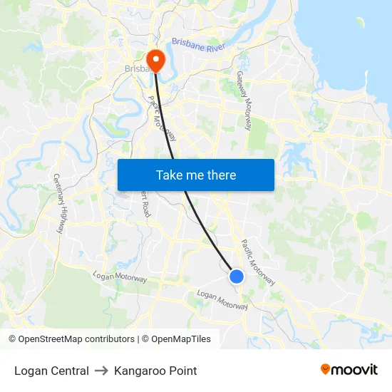 Logan Central to Kangaroo Point map