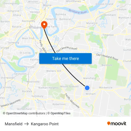 Mansfield to Kangaroo Point map