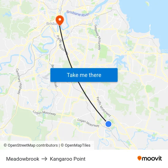 Meadowbrook to Kangaroo Point map