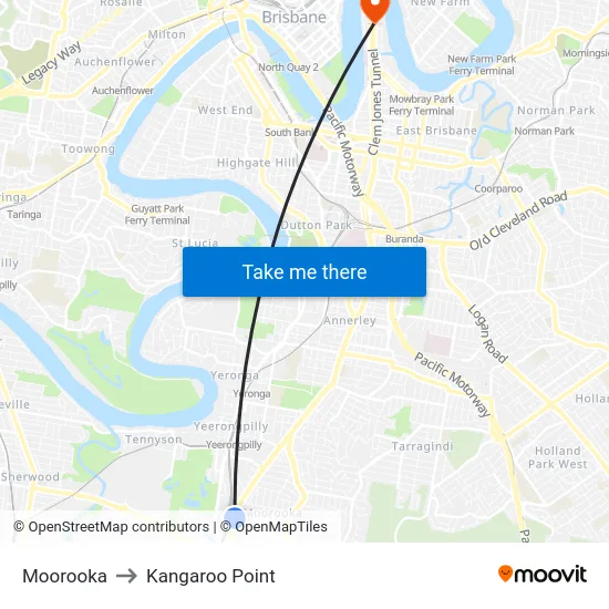 Moorooka to Kangaroo Point map