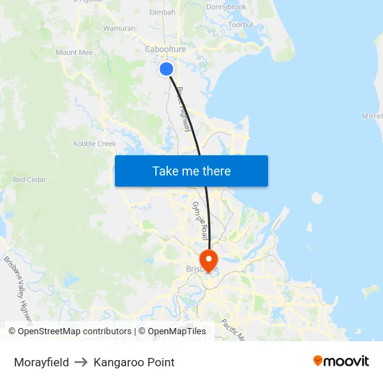 Morayfield to Kangaroo Point map
