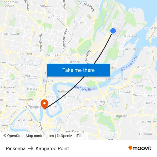 Pinkenba to Kangaroo Point map