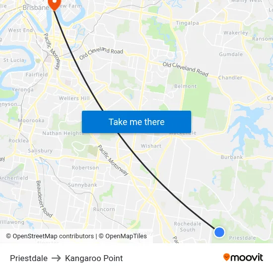 Priestdale to Kangaroo Point map