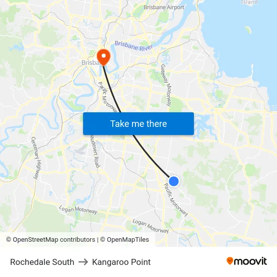 Rochedale South to Kangaroo Point map