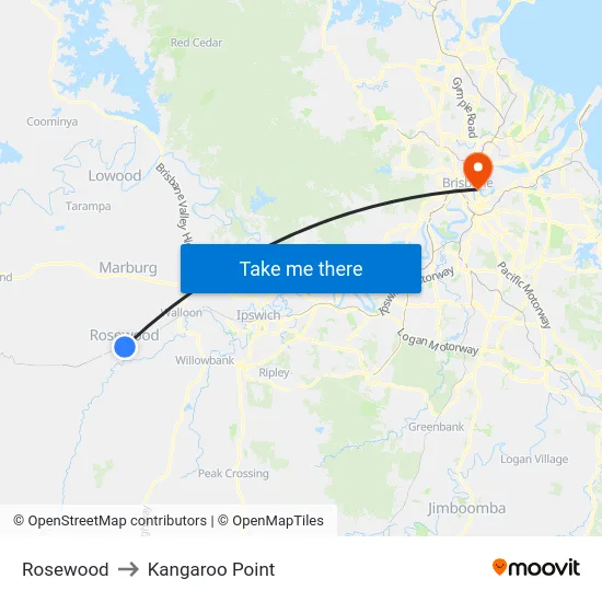 Rosewood to Kangaroo Point map