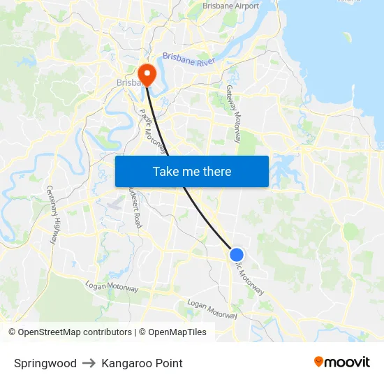 Springwood to Kangaroo Point map