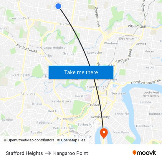 Stafford Heights to Kangaroo Point map