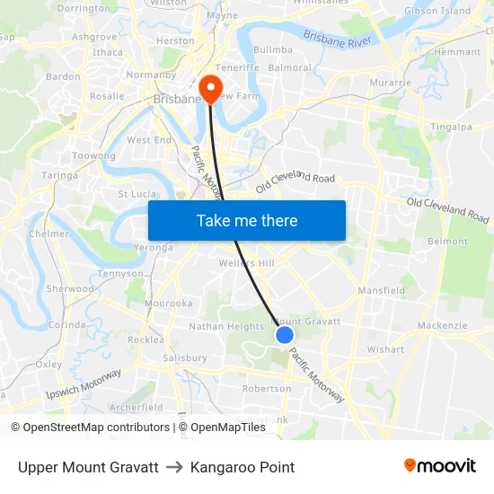 Upper Mount Gravatt to Kangaroo Point map