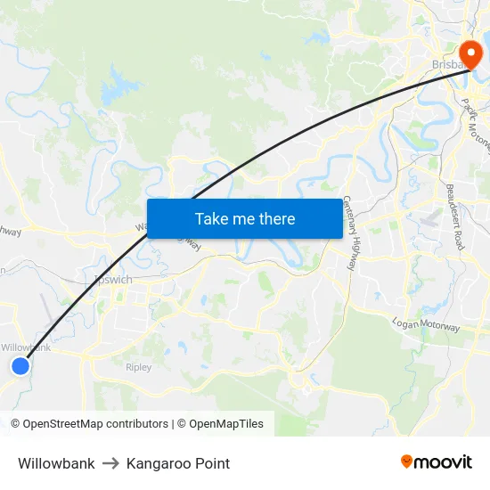 Willowbank to Kangaroo Point map