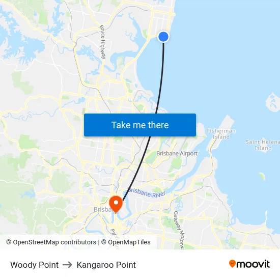 Woody Point to Kangaroo Point map