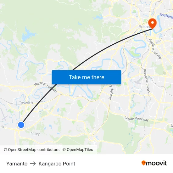 Yamanto to Kangaroo Point map