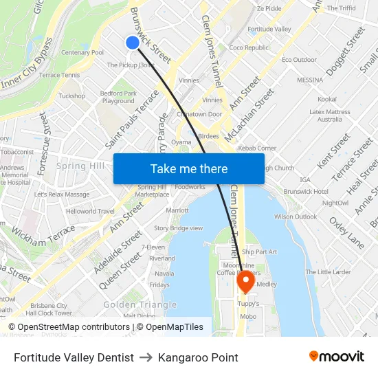 Fortitude Valley Dentist to Kangaroo Point map