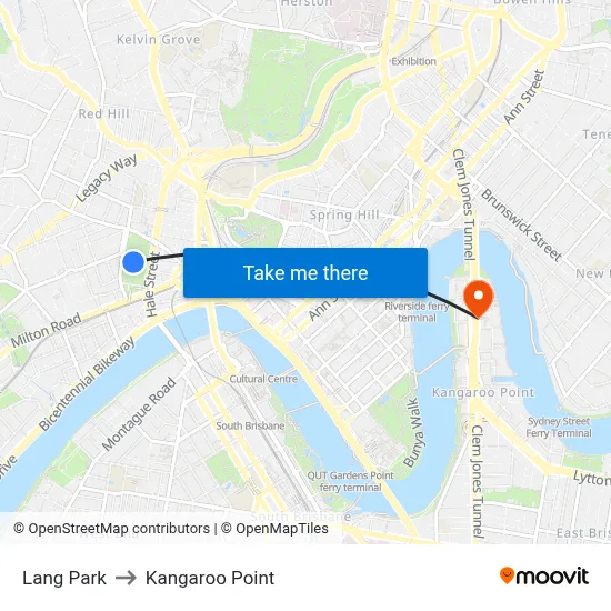 Lang Park to Kangaroo Point map