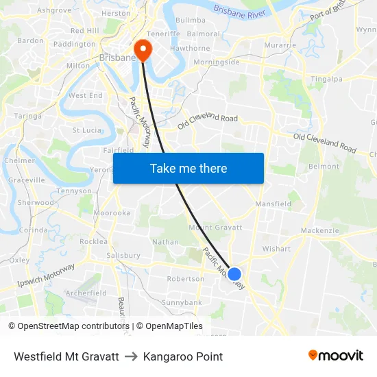 Westfield Mt Gravatt to Kangaroo Point map