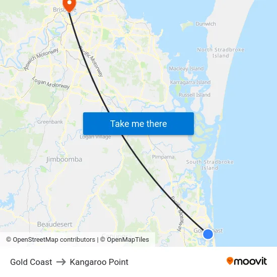Gold Coast to Kangaroo Point map