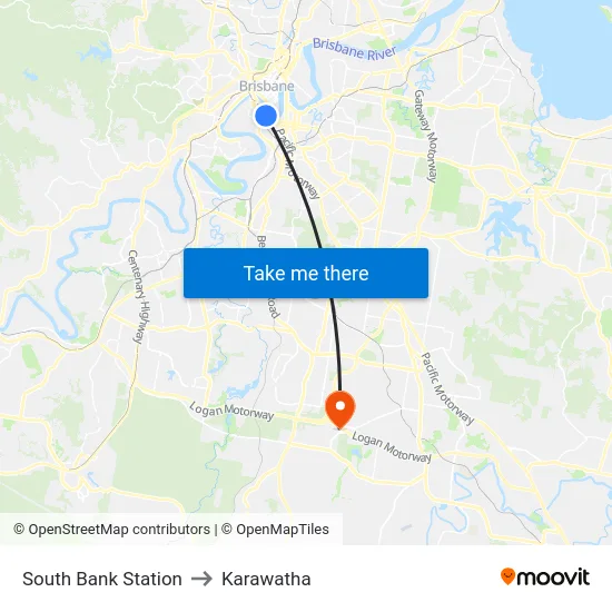 South Bank Station to Karawatha map