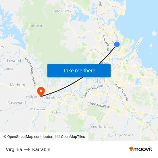 Virginia to Karrabin map