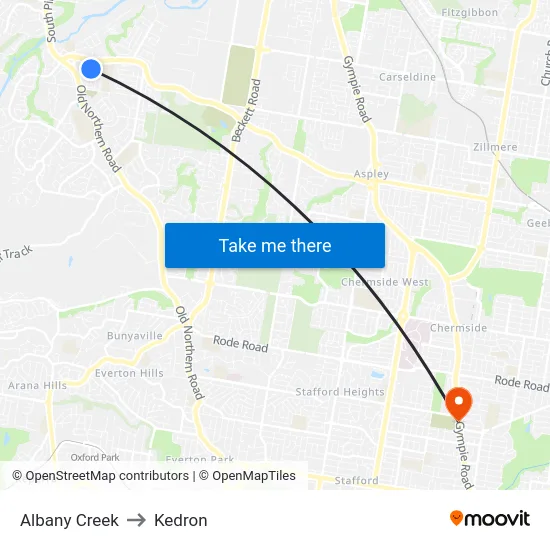 Albany Creek to Kedron map