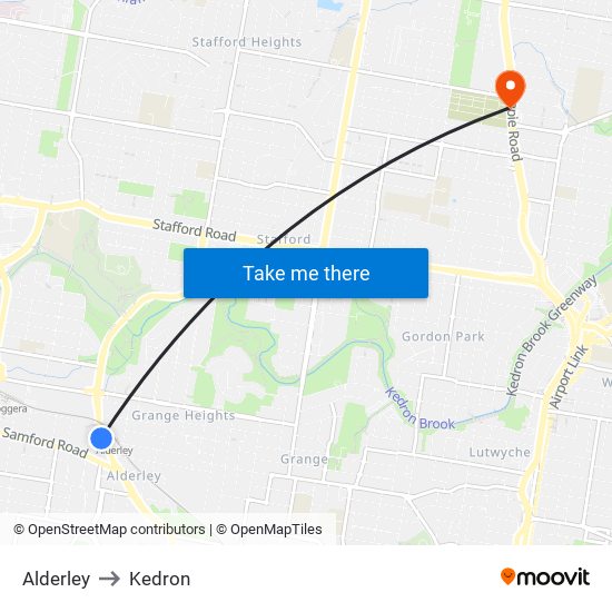 Alderley to Kedron map