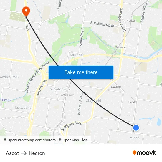Ascot to Kedron map