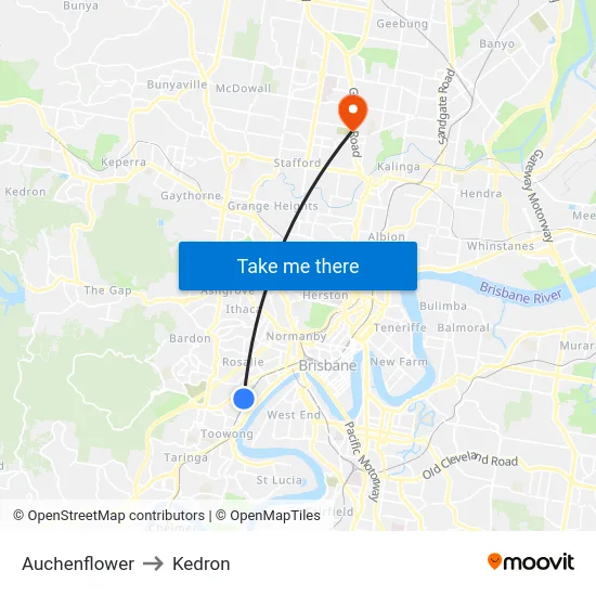 Auchenflower to Kedron map