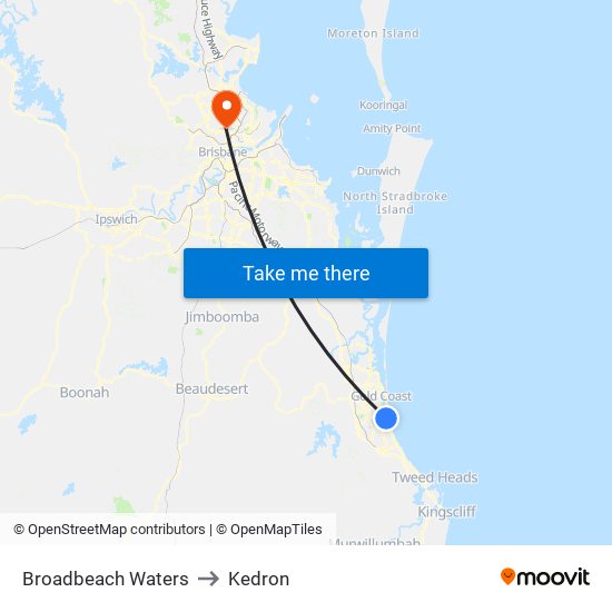 Broadbeach Waters to Kedron map