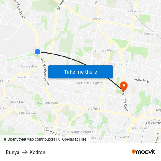 Bunya to Kedron map