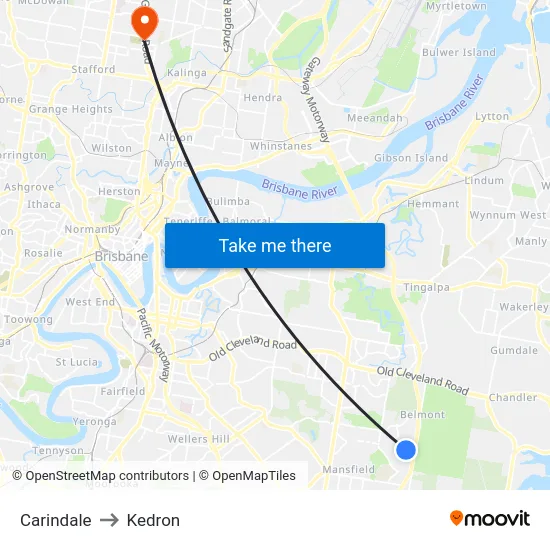 Carindale to Kedron map
