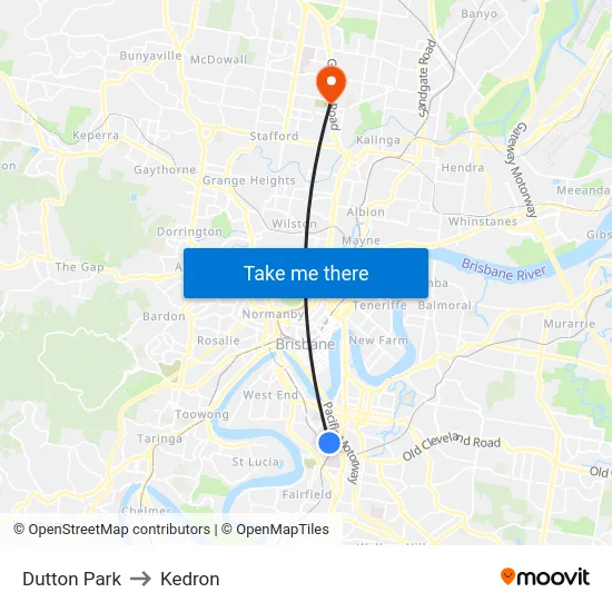Dutton Park to Kedron map