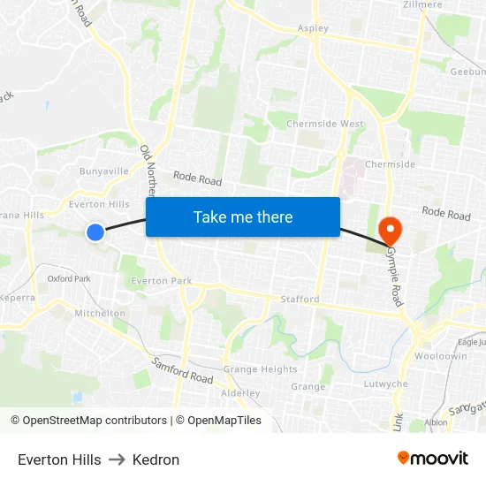 Everton Hills to Kedron map